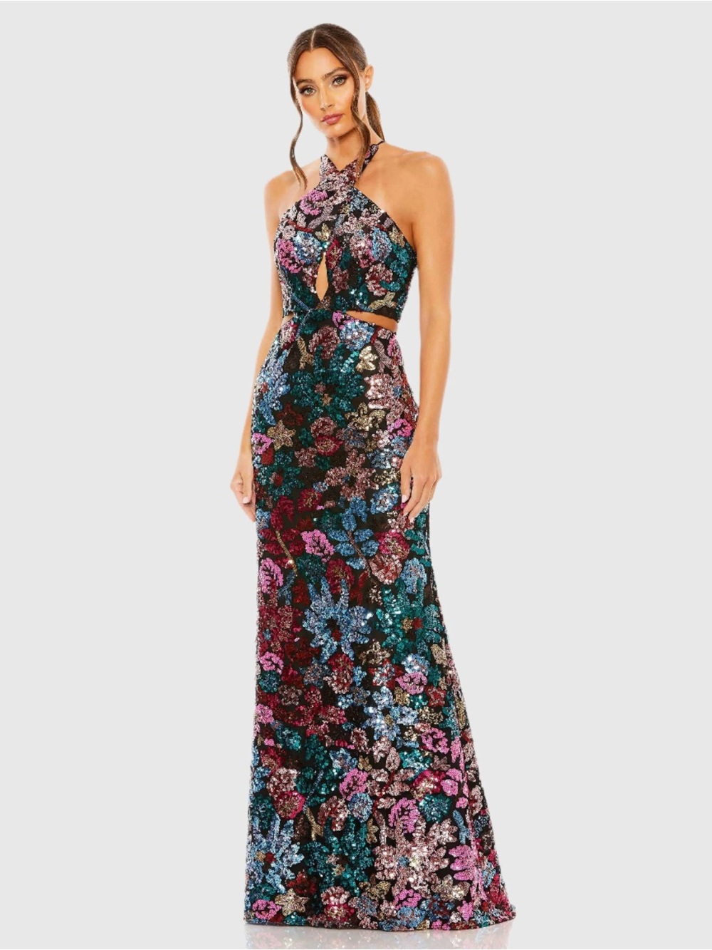 Mac Duggal 49695 Black Sequin Embellished Cross Neck Gown Size 4 NWT